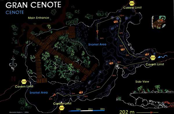 map of gran cenote scuba diving or snorkel at this beauty